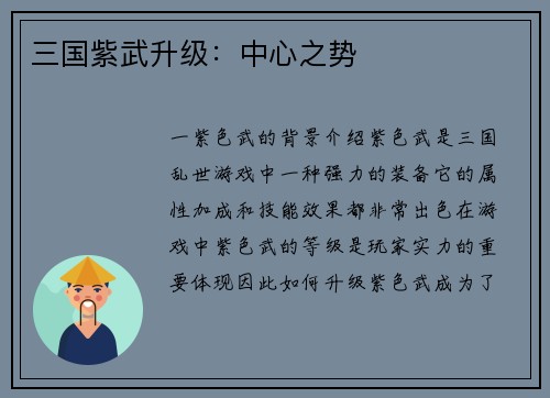 三国紫武升级：中心之势